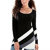 Women Blouse!Canserin Womens Sexy Stripe Splice Long Sleeve Round Neck Long Blouse Tops T Shirt