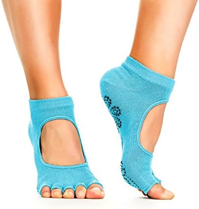 Yoga Socks - Non Slip, Non Skid, Slip Resistant Toeless Grip Sock for Women &amp; Men Doing Yoga and Pilates - Blue Medium