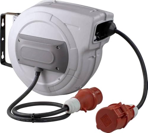 as - Schwabe Automatischer CEE Kabelaufroller fuer den Aussenbereich, 15m inkl. schwenkbarer Wandbefestigung, Kupplungsleitung und 1m Steckerzuleitung, IP44, 400V 16A, 5 polig, max 10kW, grau