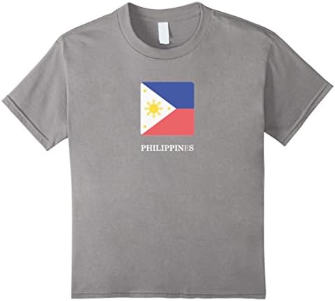 Kids Philippines National Flag T-shirt White Letter Filipino Flag 12 Slate