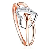 OUXi Sterling Silver Heart Band Statement Ring with Cubic Zirconia Jewelry for Women