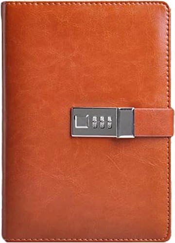 Business Journal with Combination Lock (Or Diary with Combination Lock), A5 Size: 21.5cm X 14.8cm. Combination Lock Diary is Refillable, Binder Notebook. (brown)