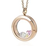 EVERLEAD Rose Gold Locket Necklace 316L Stainless Steel Pendant Waterproof Including Chains and Colorful Zircon Birthstones