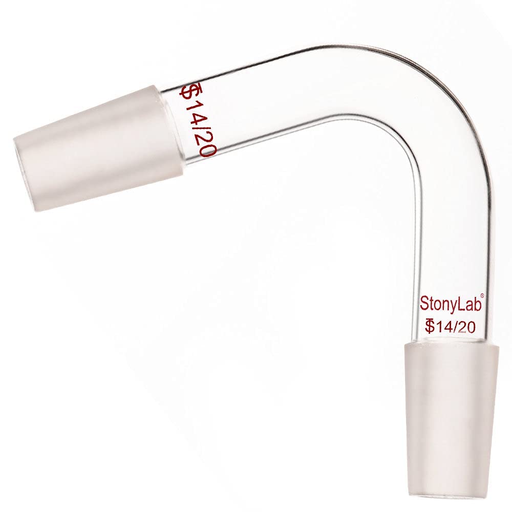 stonylab Borosilicate Glass 75 Degree Distillation Bent Adapter, with Two 14/20 Internal Joints, for Laboratory Use