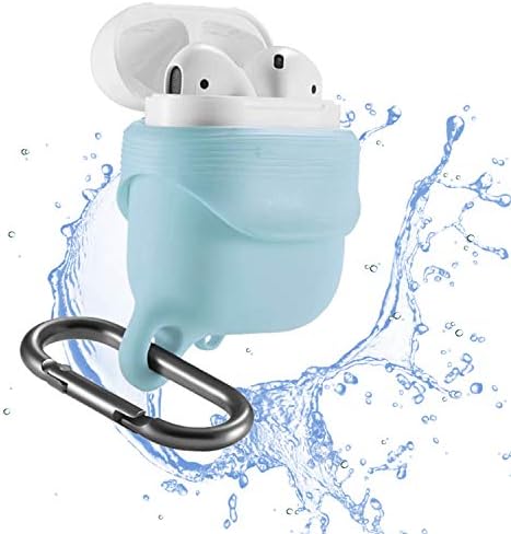 MAYtobe AirPods Waterproof Case - Premium Quality Keychain Shock Resistant Waterproof Silicone AirPods Case with Carabiner for Apple Accessories Airpods 2 & 1 (Sky Blue)