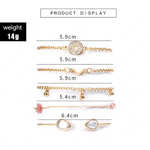 Denifery Water Drop Bracelet Ball Bracelet Open Natural Stone Bracelet Diamond Hand Chain Six-Star Bracelet,Set of 5