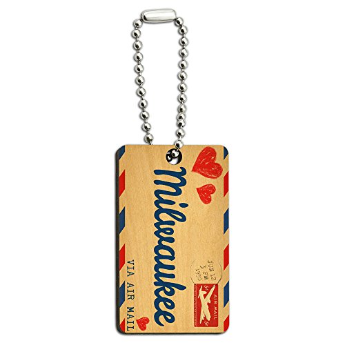 Air Mail Postcard Love for Milwaukee Wood Wooden Rectangle Key Chain