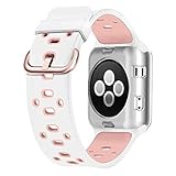 For Apple Watch Bands 38mm, Soft Silicone Sport Strap with Ventilation Holes Replacement Bands for Apple Watch Nike+, Series 3,Series 2, Series 1, Sport, Edition, White/Pink