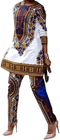 CuteRose Women Dashiki African T Shirt Dress Casual Pant 2 Piece Set