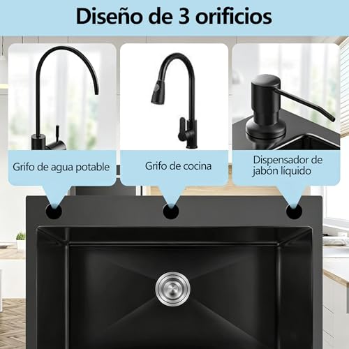 Fregadero De Cocina,80 * 45 * 20cm Tarjas para Cocina, Fregadero De Barra con Grifo y Escurridor de Platos, Fregadero De Barra con Dispensador de jabón, Fregaderos De Cocina para Baño Cocina