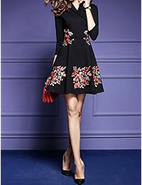 Vestido de cóctel para mujer con cuello en V bordado floral 2 3 mangas Skater