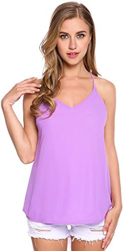 Zeagoo Women's Summer Cool V-Neck Chiffon Layered Backness Cami Tank Top (Medium, Purple)