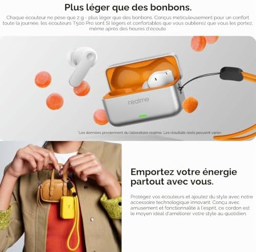 Buds T500 Pro Écouteurs Bluetooth sans Fil Intra-Auriculaires avec ANC 50dB, 56h d'autonomie, Son Hi-Res, Bluetooth 6.1, IP55, 6 micros, Connexion Multi-appareils (3 appareils) – Argent