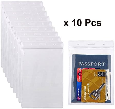 10Pack Extra Large ID Badge Holder Waterproof Clear PVC Material Fitting For Passports,Map and Phone Collection (10Pack)