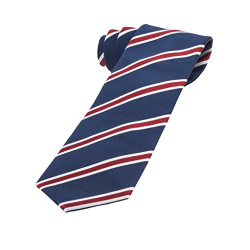 100% Silk Handmade Navy Blue & Red Striped Tie Men's Necktie by John William