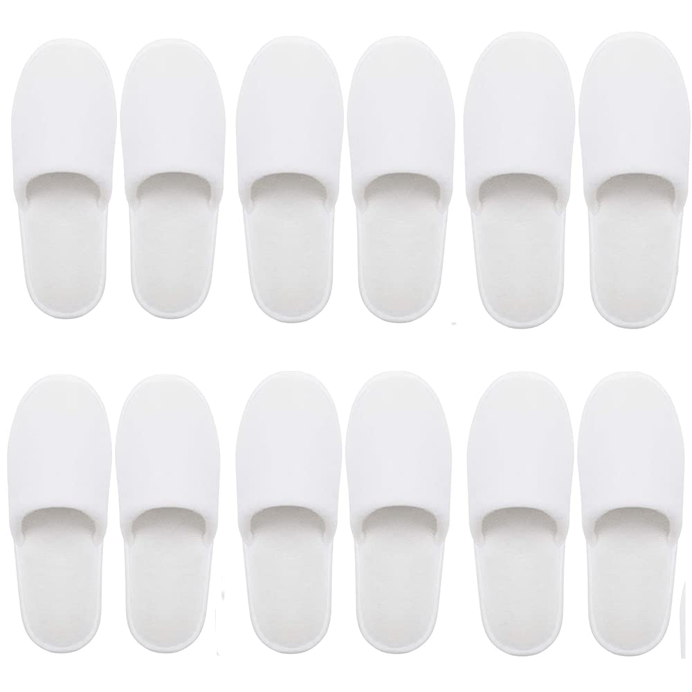 Bkrdty Disposable Slippers 6 Pairs Hotel Slippers Closed Toe Disposable Spa Slippers Fluffy Coral Fleece White Disposable Slippers for Hotel Travel Home Guest Use, White, One Size