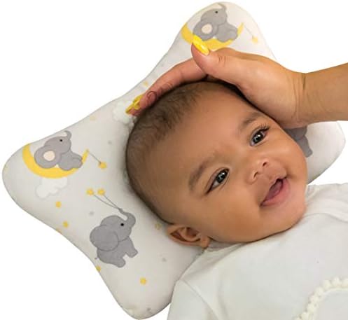 Baby Pillow With Elephant Pattern For Boys & Girls | Unisex Newborn Cushion Protection For Head & Neck Support | Breathable & Comfortable 3D Air Cotton Mesh | Infant Head Shaping Wedge | Perfect Gift