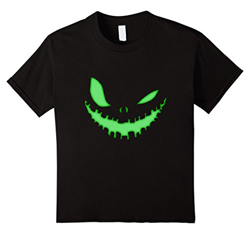 Kids spooky face halloween tshirt - dark green glow fac…
