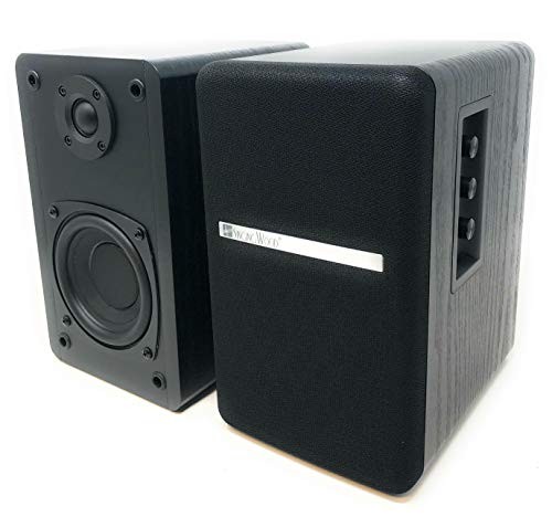 SINGING WOOD BT25 Active Bluetooth Bookshelf Speakers-2 RCA Input, Remote Control Wooden Enclosure – 50 Watts RMS (Black)