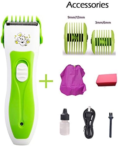 Professional Ultra Quiet Electric Hair Clipper Hair Trimmer Rechargeable Haircuting Kit Removable Cutter Head Haircut for Baby Kids Children and Adult (Geen and white)