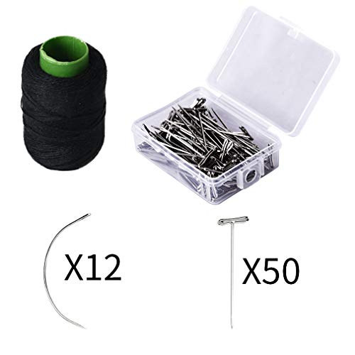 SEIKEA Weave Thread for Hair 12 C Curve Needles 50 T Pins for Wig Making Bulk T-pins