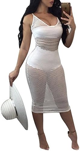 Speciallife Chic Women Perspective Crochet Floral Sexy Lace Knitted Bikini Cover up Summer Beachwear Dress WhiteMedium