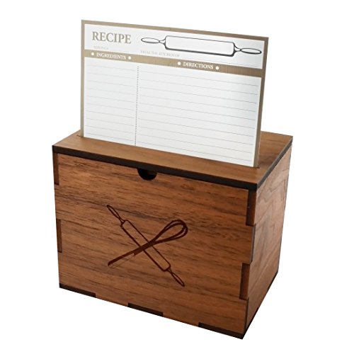 Home Advantage Wood Recipe Card Box (Walnut Veneer) Made in the USA