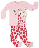Elowel Kid's Giraffe Pajama Set, Pink, 4T