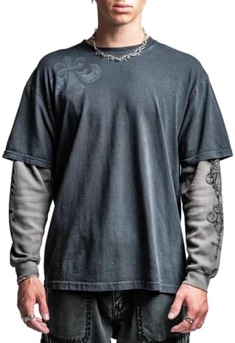 Affliction Men's Long Sleeve Thermal Shirt, Y2K Graphic Design (US