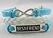 2pcs Vintage Silver Infinity Charm Bangle Blue Bright-pink Suede Best Friend Bracelet