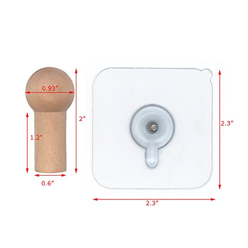 image for VTurboWay 8 Pack Adhesive Wall Hooks, No Drills Wooden Hat Hooks, Stor