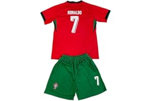 GENERIC Kids Soccer #7 Jersey Kit with Shorts, Youth Sizes, Red Portugal Style Home Uniform Set, Boys Girls Athletic Training Outfit