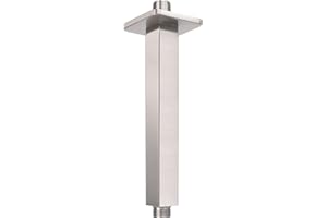 HarJue Ceiling Mounted Shower Arm, Rain Shower Square Extension Arm with Flange and Teflon Tape Stainless Steel Ceiling Mount Shower Extender (6 Inch, Brushed Nickel)