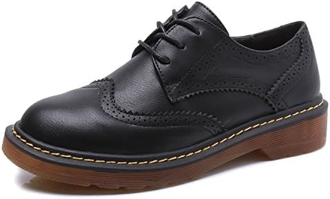 Smilun Lady's Full Brogue Derby Western Low Heel Shoes Classic Flats Round Toe