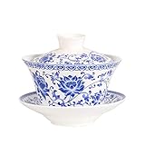 Chinese Porcelain Teacups 10oz Gaiwan Peony Lotus