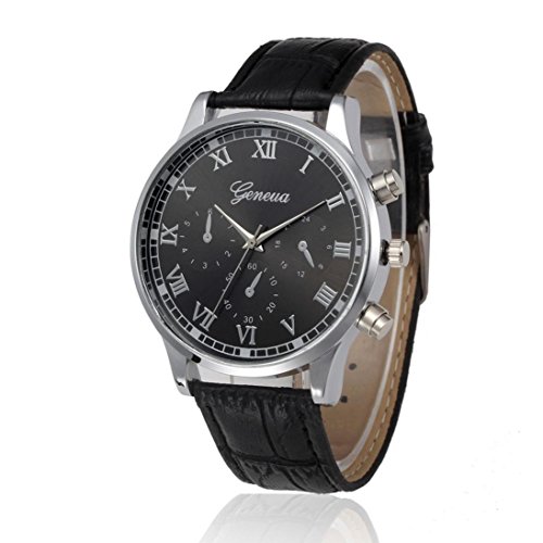 FUNIC Men's Watch, Retro Design Leather Band Analog Alloy Quartz Wrist Watch (Black)