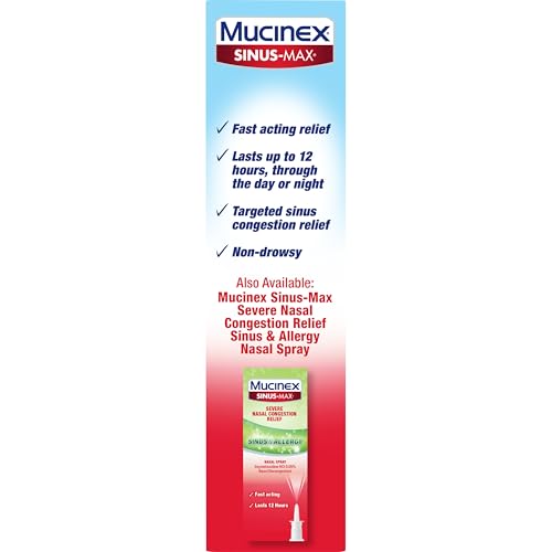 MUCINEX SINUS-MAX NASAL SPRAY DECONGESTANT, 12 HOUR OVER-THE-COUNTER MEDICATION NOSE SPRAY FOR SINUS RELIEF, NASAL DECONGESTANTS FOR ADULTS, COOLING MENTHOL, 0.75 FL OZ (PACK OF 3)