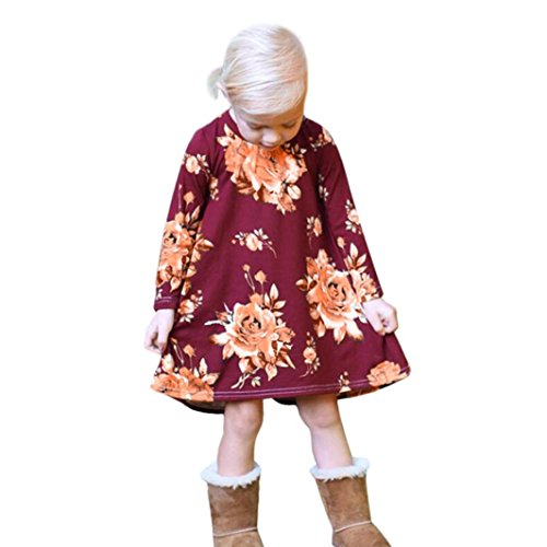 ❤️Baby Dress,Hot New Fashion 2018 Neartime Newborn Toddler Infant Kids
Girls Dress Floral Print Sun Dresses Clothes Outfits (0-3T, Wine)