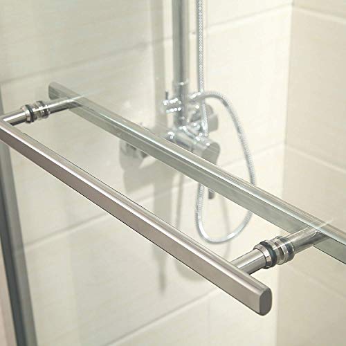 Framed Sliding Shower Door - Albrillo 60" x 70" Tub Door, 1/4" Clear Glass, 2 Bathtub Sliding Doors with 2 Handle Bars - Thumbnail 2