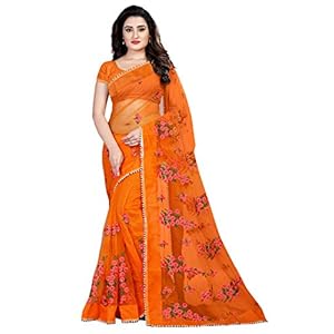 Net Embroidered And Pearl Work Saree