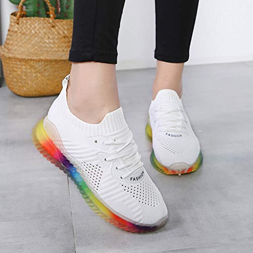 Dermanony Women's Casual Sneakers Trend Rainbow Jelly Soles Running Shoes Outdoor Woven Breathable Casual Shoes