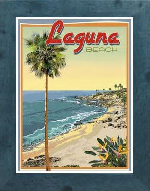 Laguna Beach, CA- Framed, Art-Deco Style Vintage Travel Poster by Aurelio Grisanty