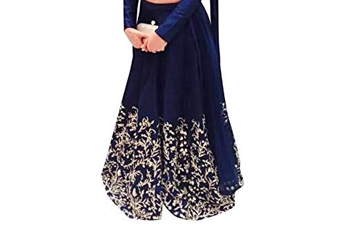 florence women's navy blue raw silk semi-stitched lehenga choli(lg013-new)