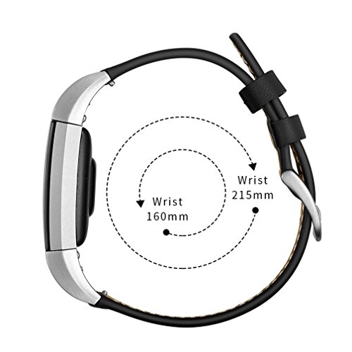 MoreToys Genuine Leather Adjustable Replacement Accessory Sport Watch Band Wrist Strap Bracelet for Fitbit Charge 2 Fitness Wristband (Black) - Thumbnail 4