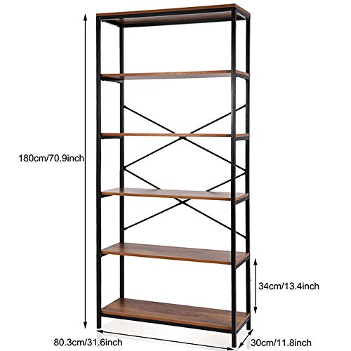 ROOJER 5-Tier Bookshelf, Industrial Ladder Shelf, Storage Rack Shelf, Wood Look Accent Metal Frame for Living Room, Bathroom, and Kitchen Shelving, Home Décor 【US Stock】 (5-Tier Bookshelf) - Thumbnail 4
