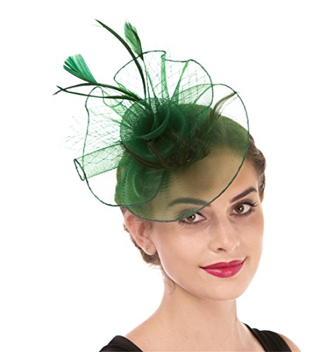 Fascinator Women's Organza Church Kentucky Derby British Bridal Tea Party Wedding Hat Summer Ruffle Hat(HJ2-Green) - Thumbnail 7