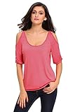 Astylish Womens Casual 3/4 Sleeve Scoop Neck Cold Shoulder Blouse Tops