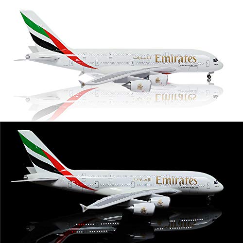 24-Hours 18"1:160 Scale Assembled Airplane Model Kits for Adults Emirates A380 with LED Light(Touch or Sound Control) Diecast Plane for Decoration or Gift