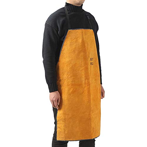 Bestmemories Leather Welder Apron Heavy Duty Flame Retardant Welding Work Apron Unisex Adjustable Work Shop Protective Clothing for Home Kitchen Cooking