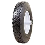 Marathon 4.80/4.00-8" Flat Free Wheelbarrow Tire on Wheel, 6" Centered Hub, 5/8" Ball Bearings, Knobby Tread